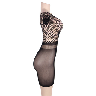QUEEN LINGERIE - ROBE BODY EN RÉSEAU  MANCHES COURTES S/L
