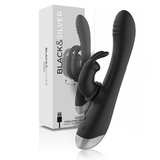 BLACK&SILVER - DJ. STIMULATEUR DE LAPIN RECHARGEABLE EN SILICONE ADAM NOIR