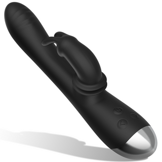 BLACK&SILVER - DJ. STIMULATEUR DE LAPIN RECHARGEABLE EN SILICONE ADAM NOIR