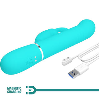 PRETTY LOVE - COALE RABBIT VIBRATOR AQUA GREEN BEADS