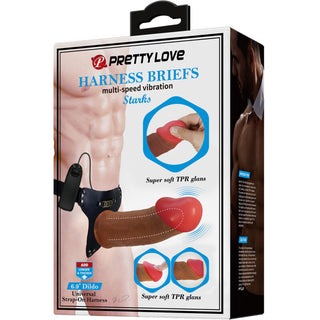 PRETTY LOVE - STARKS SLIP MULTI-SPEED VIBRANT DILDO HARNESS 17.5 CM LIGHT BROWN