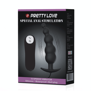 PRETTY LOVE - EXTRA STIMULATION SILICONE ANAL PLUG AND 12 VIBRATION MODES BLACK